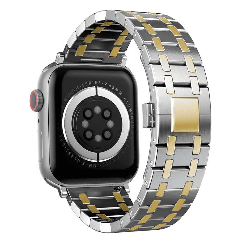 Armband für Apple Watch aus Edelstahl in der Farbe Silber-Gold, Modell Atlanta #farbe_Silber-Gold