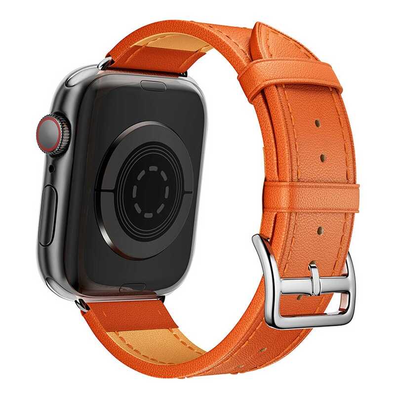 Armband für Apple Watch aus Leder in der Farbe Orange, Modell Eastfield #farbe_Orange