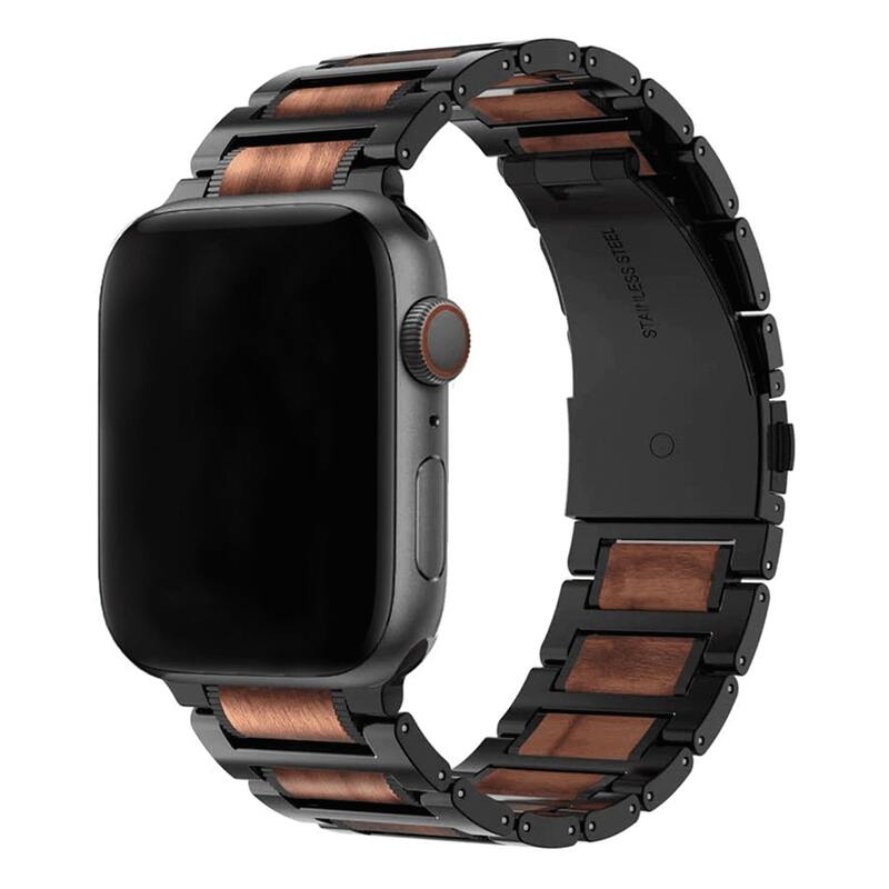 Armband für Apple Watch aus Holz in der Farbe Schwarz/Braun, Modell Nairobi #farbe_Schwarz/Braun