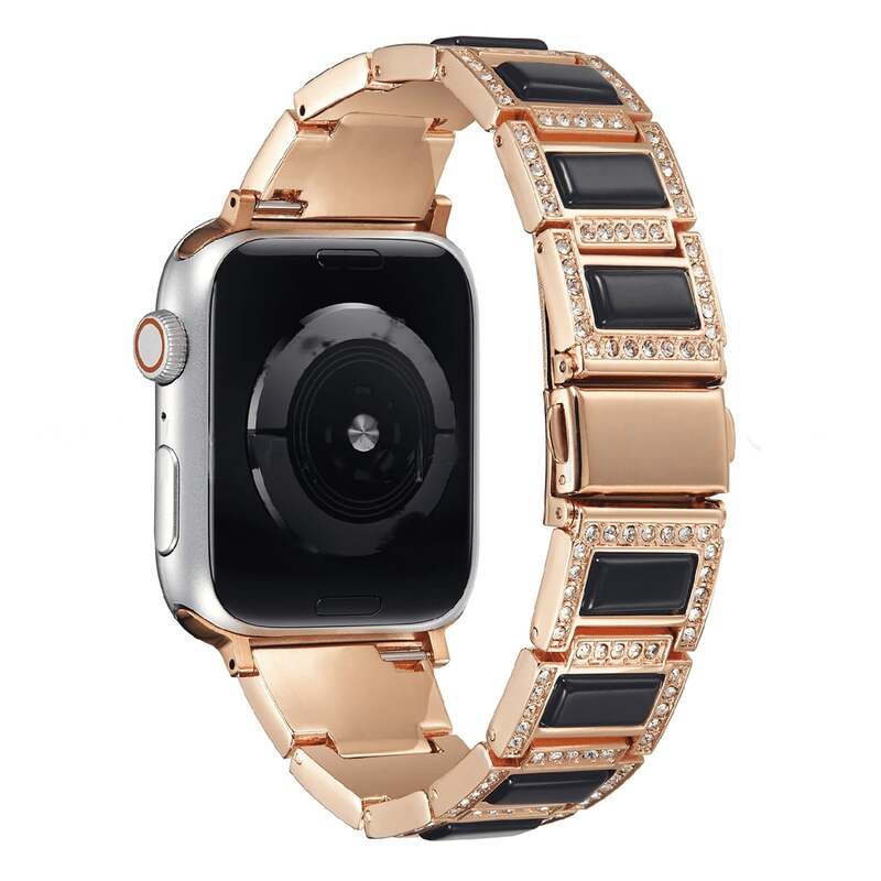 Armband für Apple Watch aus Edelstahl in der Farbe Rosegold/Schwarz, Modell Kairo #farbe_Rosegold/Schwarz