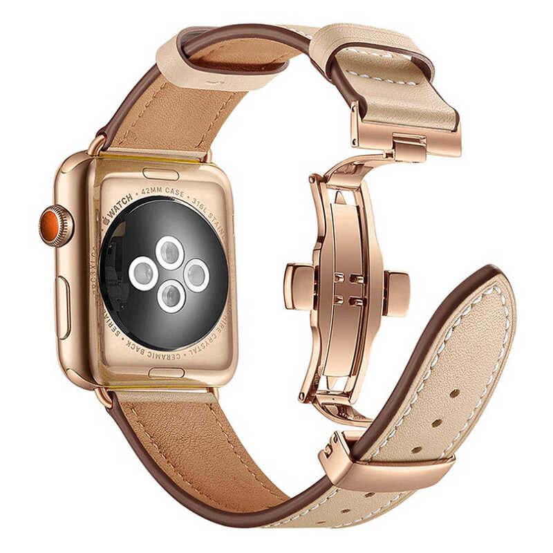 Armband für Apple Watch aus Leder in der Farbe Beige, Modell Monaco #farbe_Beige