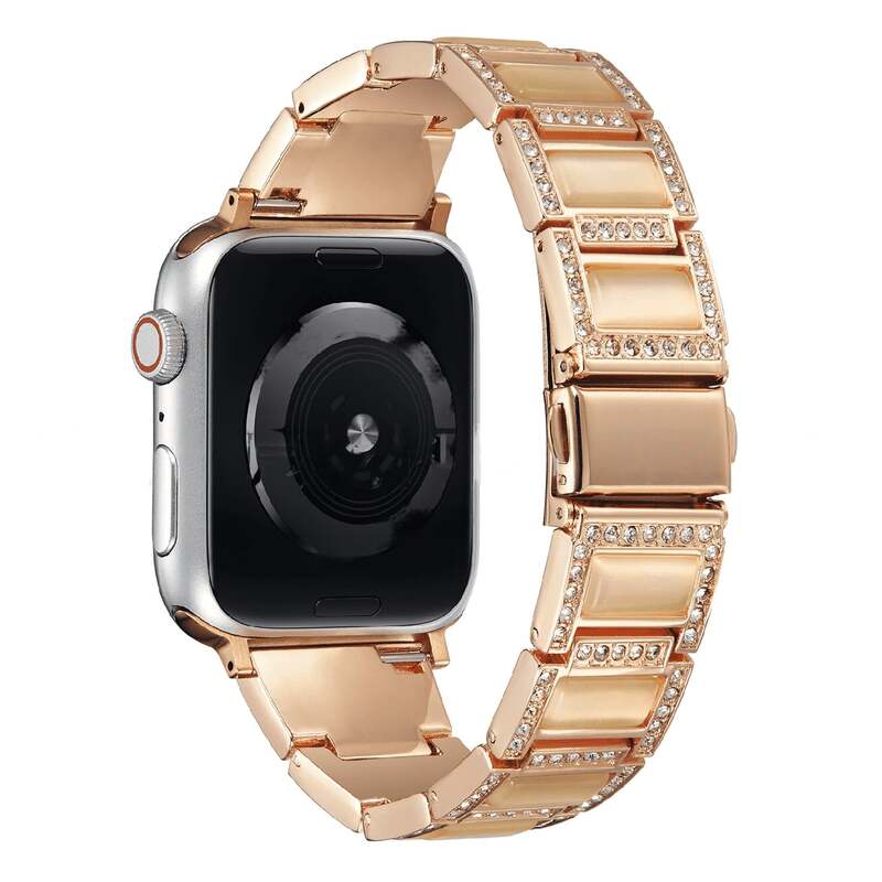 Armband für Apple Watch aus Edelstahl in der Farbe Rosegold/Braun, Modell Kairo #farbe_Rosegold/Braun