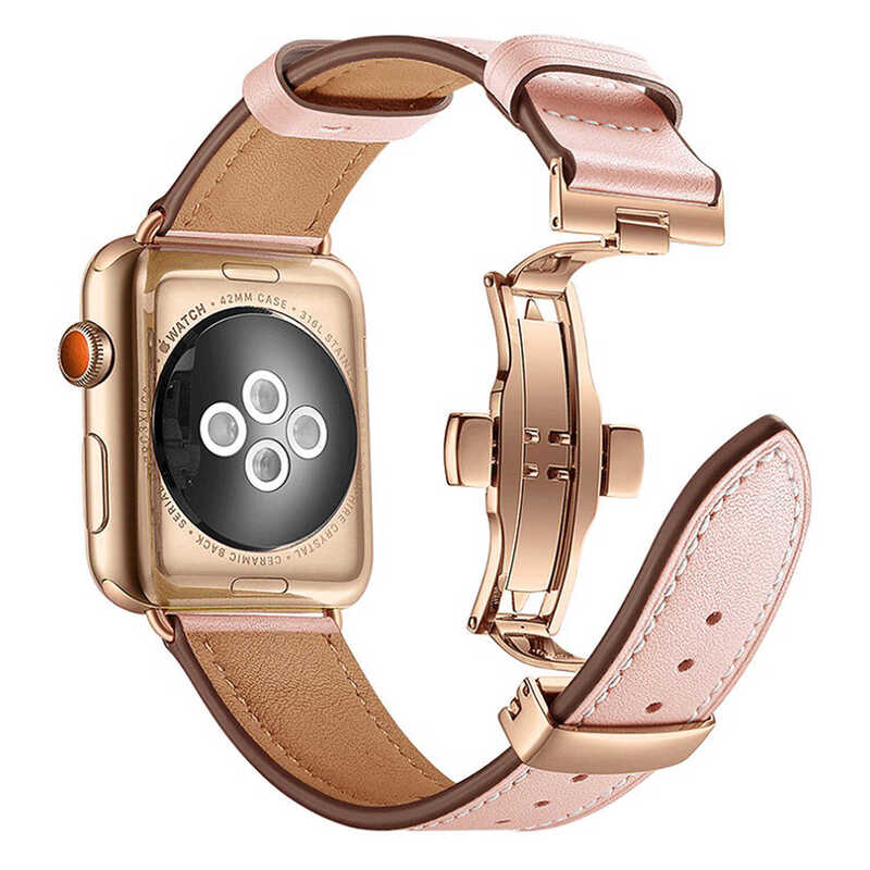 Armband für Apple Watch aus Leder in der Farbe Rosa, Modell Monaco #farbe_Rosa