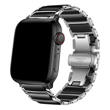 Armband für Apple Watch aus Keramik, Edelstahl in der Farbe Silber/Schwarz, Modell Athen #farbe_Silber/Schwarz