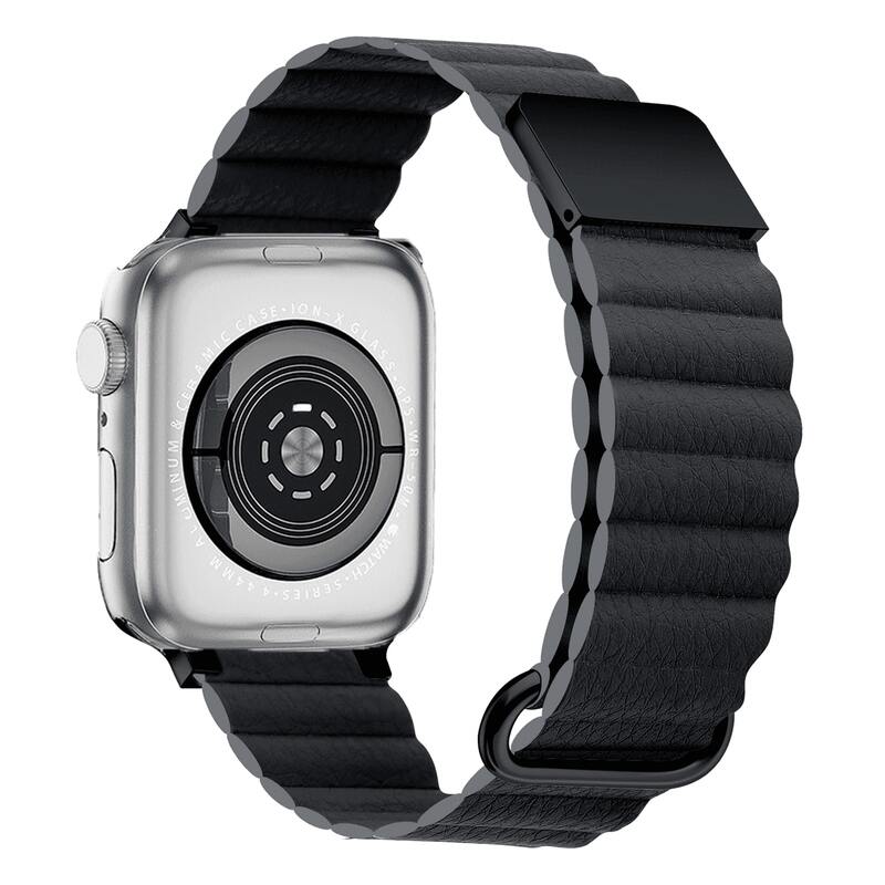 Armband für Apple Watch aus Leder in der Farbe Schwarz, Modell Madrid #farbe_Schwarz