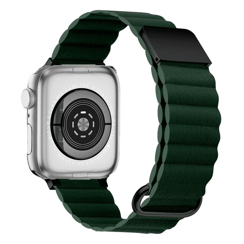 Armband für Apple Watch aus Leder in der Farbe Mitternachtsgrün, Modell Madrid #farbe_Mitternachtsgrün