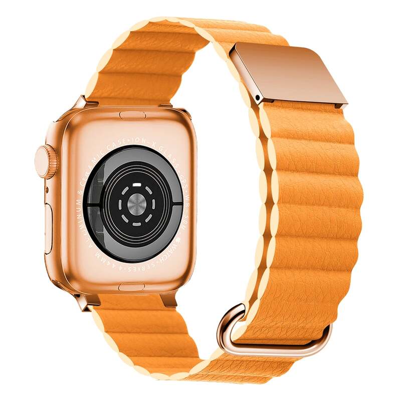 Armband für Apple Watch aus Leder in der Farbe Orange, Modell Madrid #farbe_Orange
